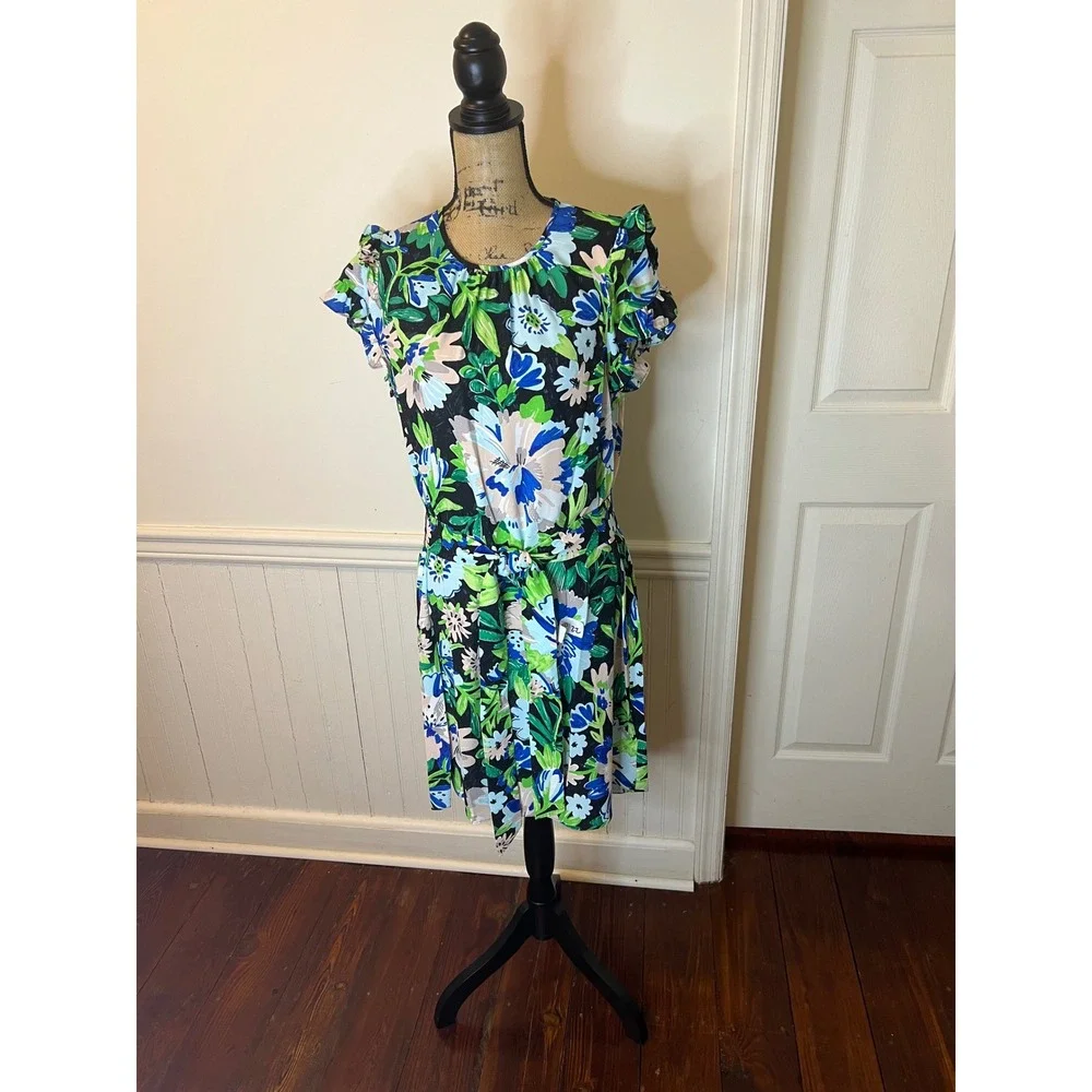 Kate Spade NewYork Full Bloom Floral Flutter Sleeve Tie Waist Mini Dress size 14 - Picture 3 of 12